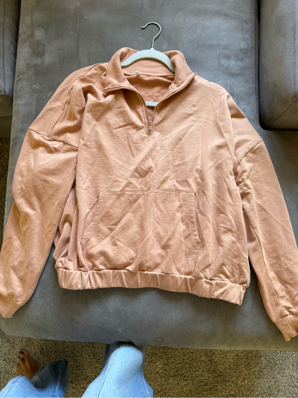 Rylee + Cru Quarter-Zip Pullover Sweater in Dusty Peach